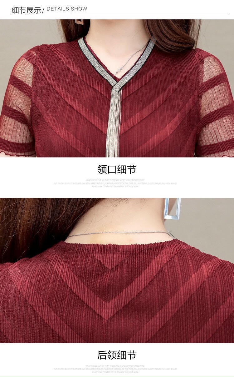 Đầm Dập Ly Phối Cổ Cườm Cao Cấp - HN907